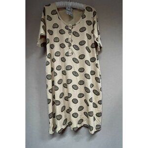 New Kate Quinn Womens Scoop Neck Short Sleeve Printed Henley Dress Medium Cream